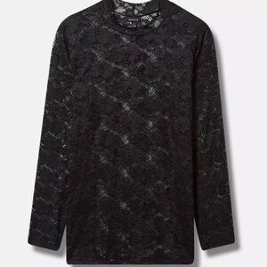 TORRID Sheer Stretch Lace Mock Nexck Long Sleeve Top in Black Size 3x NWT